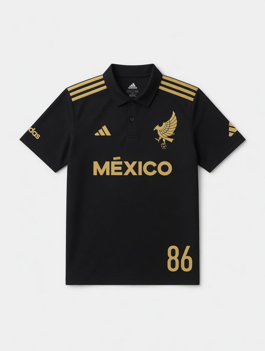 Playera polo negra dorada