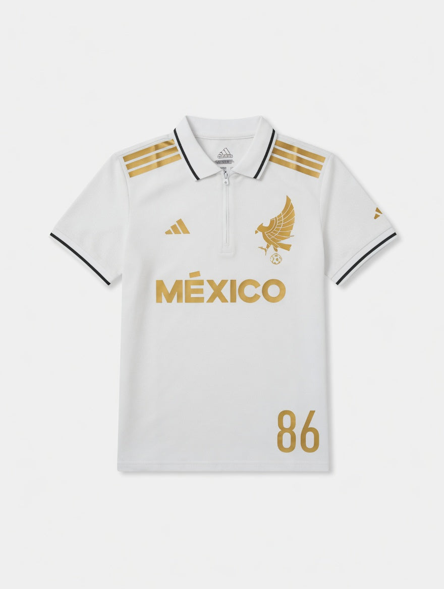Playera polo blanca con dorado